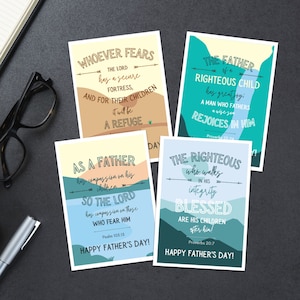 Juego de 4 tarjetas imprimibles para el Día del Padre, tarjetas con versículos bíblicos para el Día del Padre, tarjetas cristianas, descarga de la escuela dominical de la iglesia
