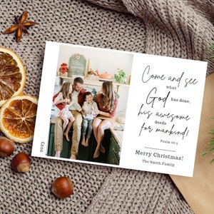 Modèle de carte de Noël chrétien modifiable avec photo, modèle de carte de Noël religieux, modèle canva, carte de verset de la Bible, personnalisé