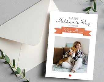 Personligt morsdagskort med hund och mamma: Fotouppladdning, utskrivbar Canvas-mall
