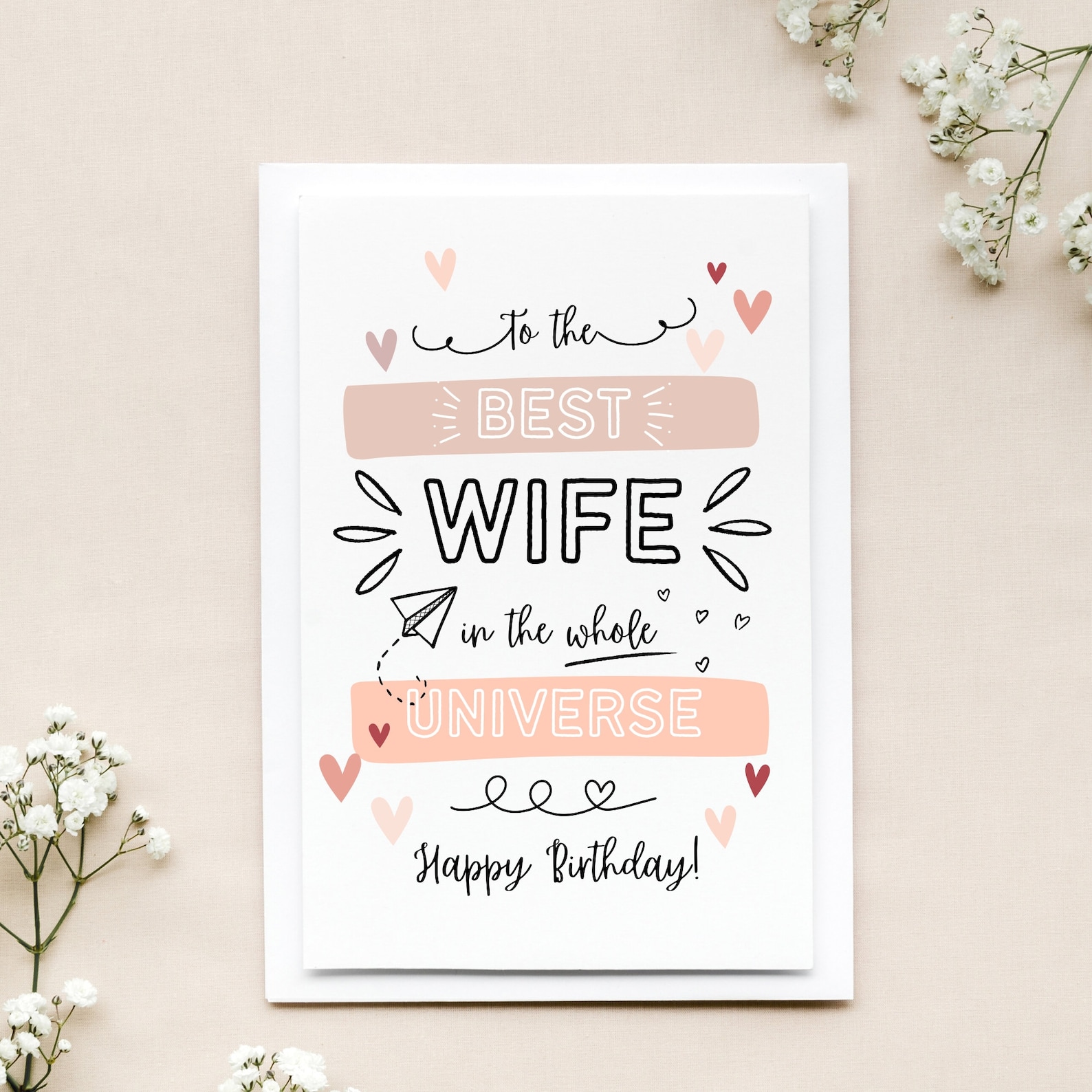 Printable Birthday Card for Wife, Folded Cute Birthday Card for Wife