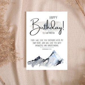 Tarjeta de cumpleaños imprimible para pastor, tarjeta de cumpleaños de las Escrituras para pastor de la iglesia, tarjeta de versículo bíblico cristiano para pastor, descarga en PDF