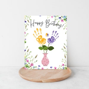 Artisanat imprimable d'empreinte de main de joyeux anniversaire, artisanat d'anniversaire fait main pour maman, pour grand-mère, pour tante, deux tailles Téléchargement instantané de PDF