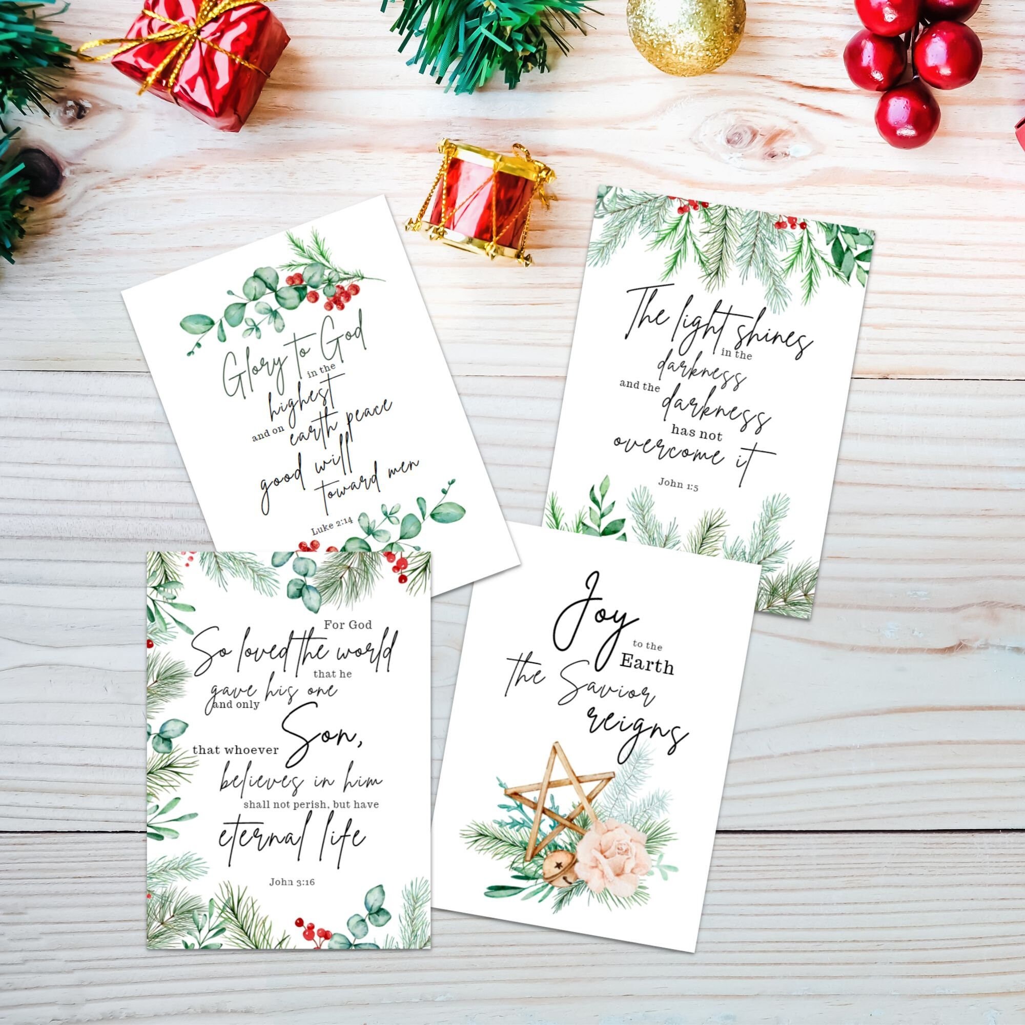 Printable Christian Christmas Greeting Cards, Scripture Cards, Christian Bible Verse Cards, Merry Christmas Cards, Instant Download