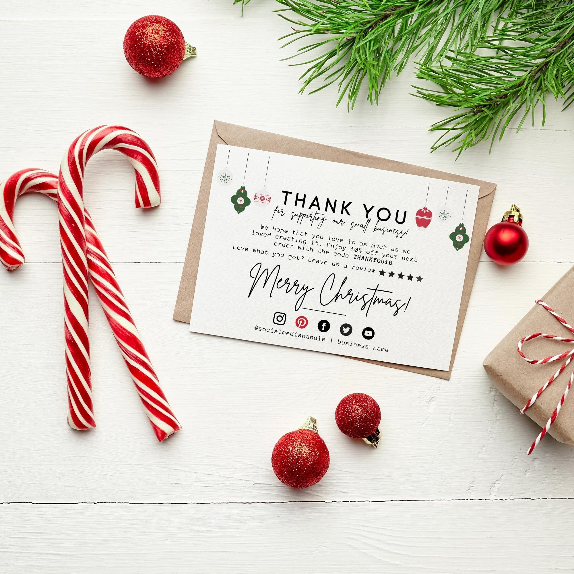 Holiday Business Thank You Card, Christmas Business Card Template, Thanks for Your Purchase