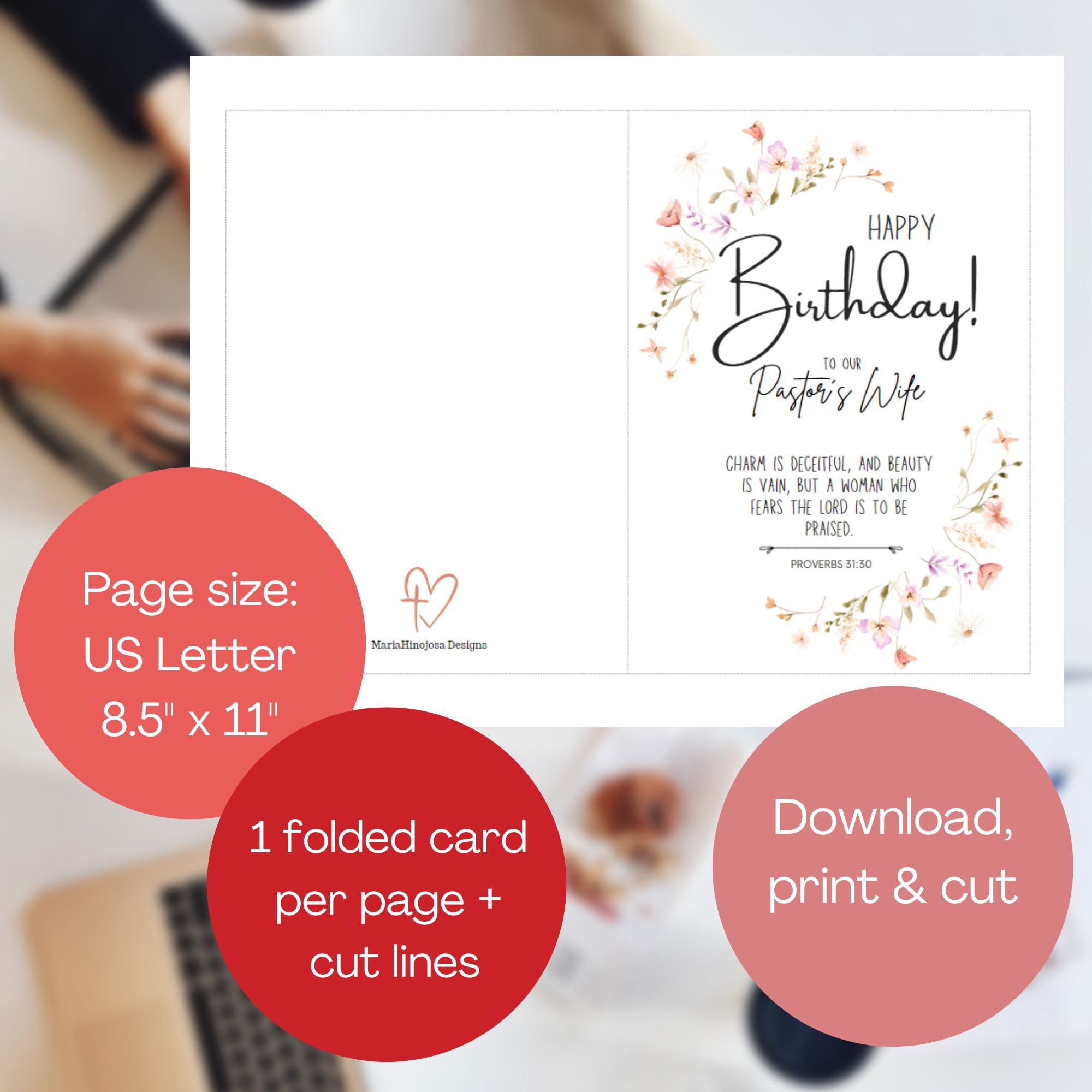 Printable Birthday Card for Pastor's Wife, Scripture Birthday Card for ...