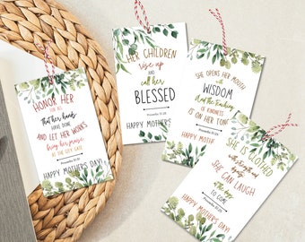 Scripture Mother's Day Gift Tags, 4 Printable Mother's Day Gift Tags, Christian Bible Verse Mothers Day Tags, Church Sunday School, Download
