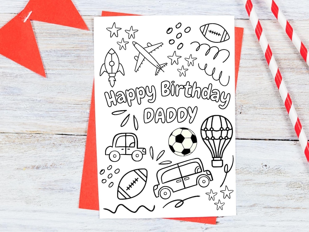 Printable Dad Birthday Coloring Card, Folded Funny Birthday Card for Dad, Color Yourself Dad ...