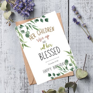 Druckbare Geburtstagskarte für Mama, Schrift Geburtstagskarte für Frau, christliche Bibelverskarte für Oma, Kirche Sonntagsschule, Download