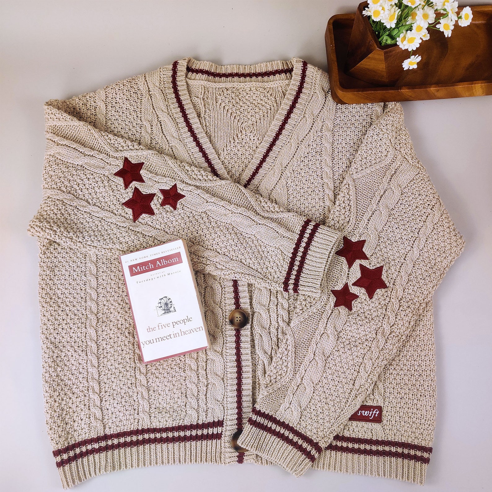 Handmade Folklore Beige Cardigan Elbow Red Star Holiday Plus Etsy