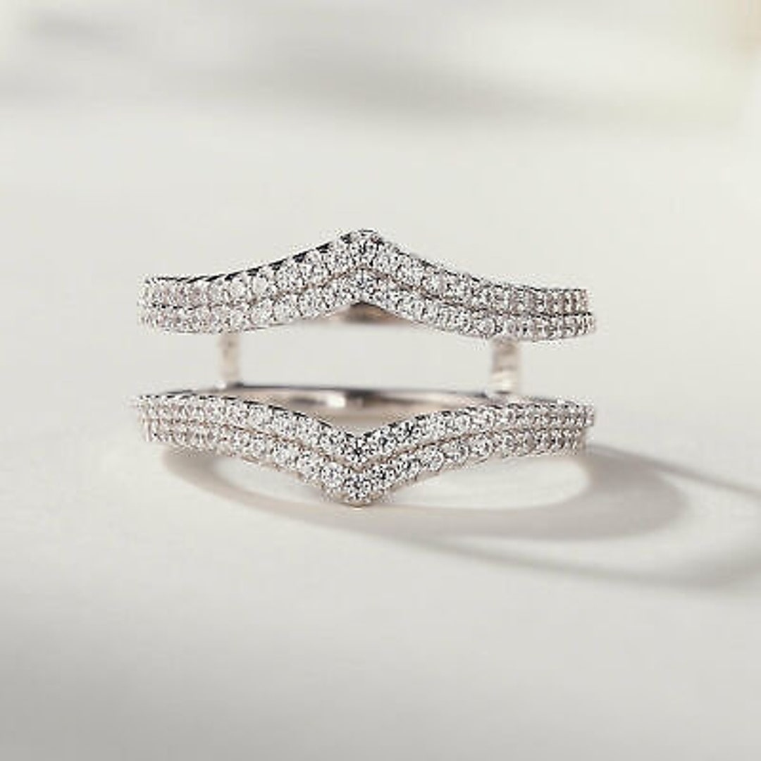 Art Deco Ring Enhancer Diamond CZ Wedding Band Unique Curved Etsy