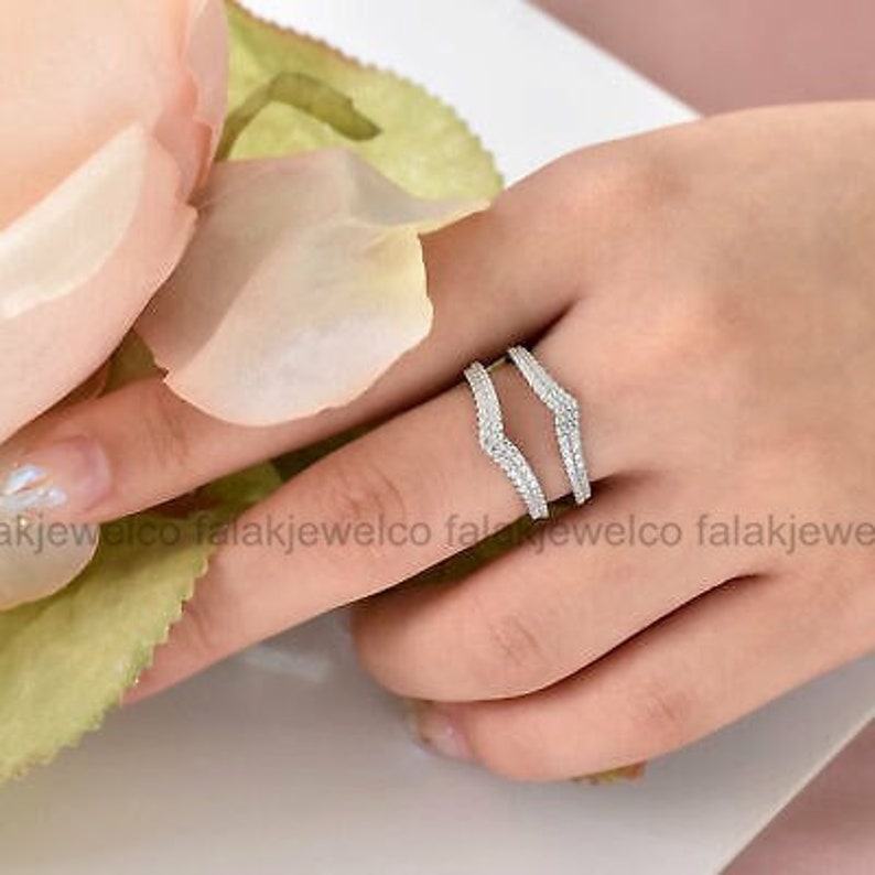 Art Deco Ring Enhancer Diamond CZ Wedding Band Unique Curved Etsy