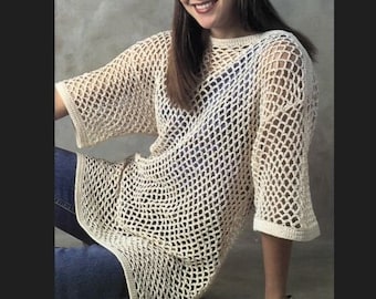 Mesh sweater crochet pattern, cover up crochet pattern,  mesh tunic crochet pattern  pdf