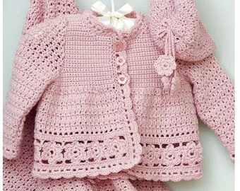 CROCHET PATTERN PDF, baby cardigan , crochet  baby blanket, baby hat Easy Crochet Pattern  set baby 6-12; 12-18; 18-24; 24-30 months