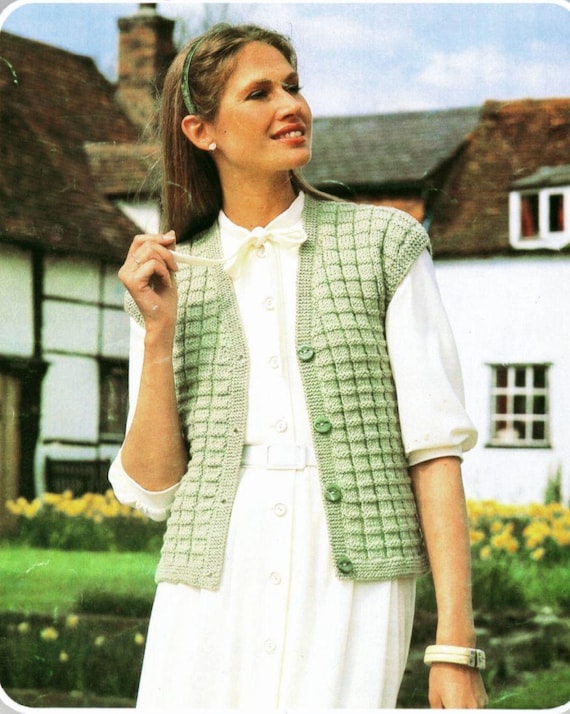 Modello di maglia per gilet Aran: gilet cardigan senza maniche