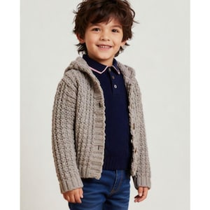 PDF-patroon Aran-vest breien: geribbeld kabelontwerp, 3 maanden tot 5 jaar (digitale download)