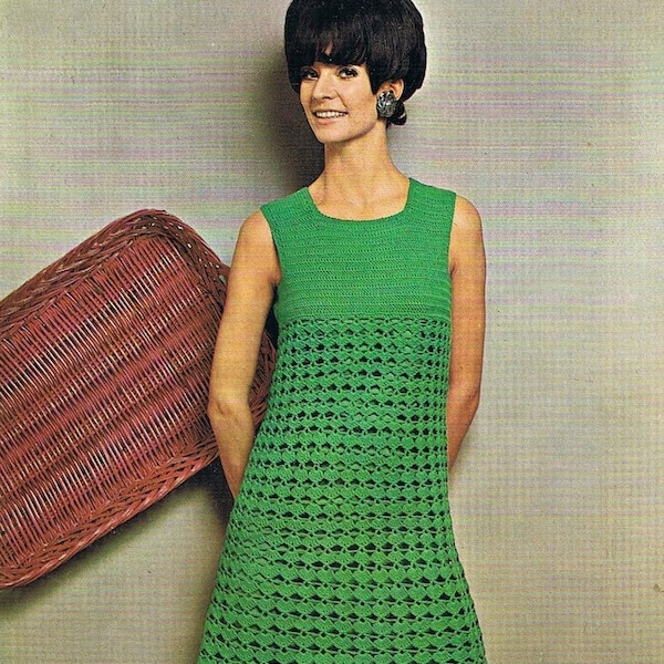 Crochet Dress Pattern , womens dress , mini dress, vintage instant download