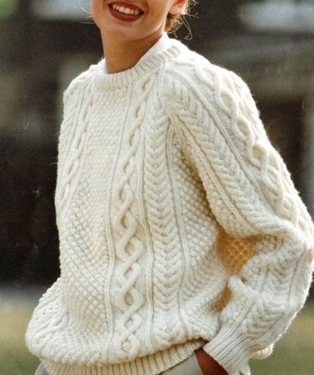 Vintage Aran Sweater Knitting Pattern: Women's Cable Knit (PDF