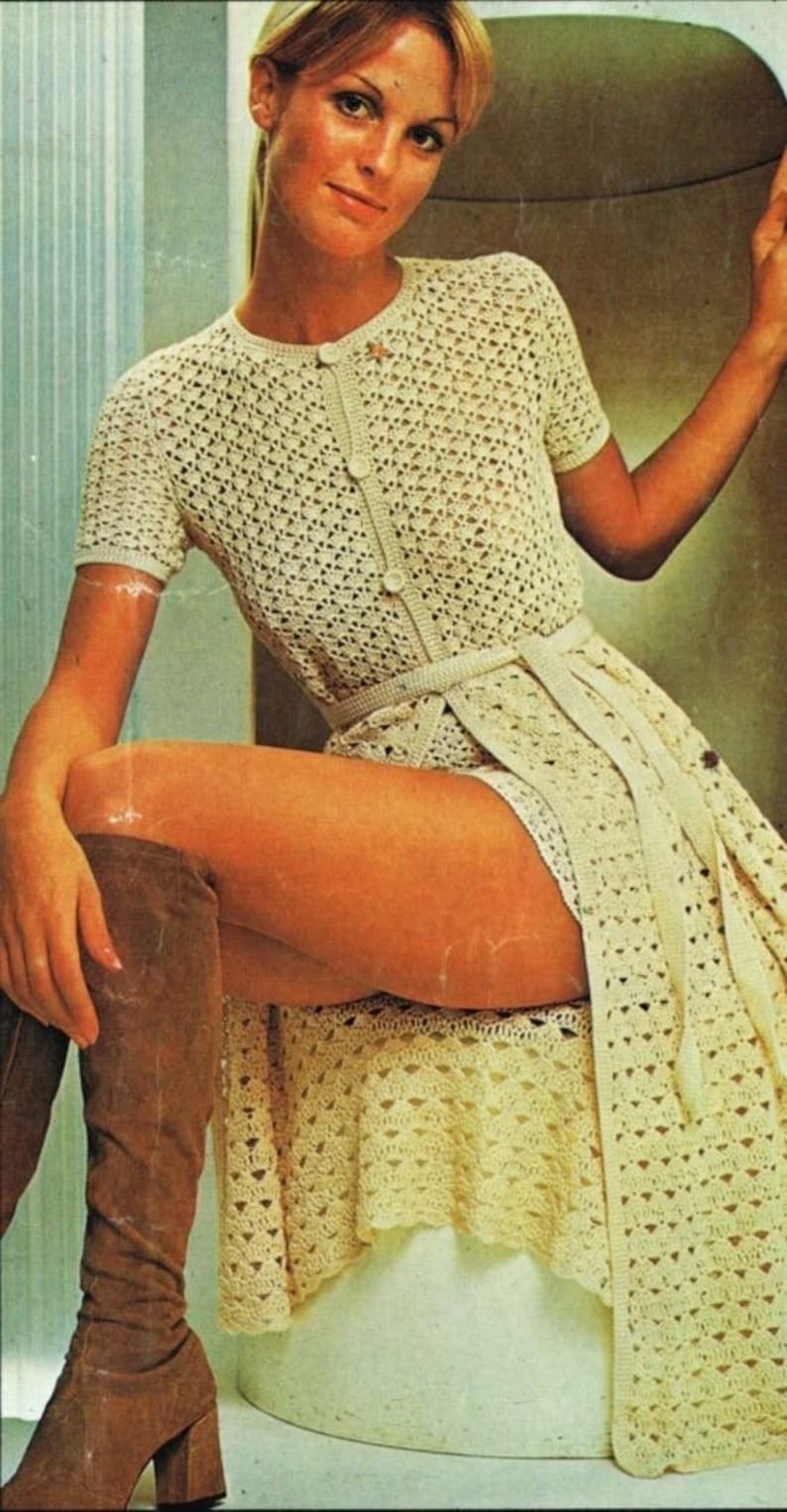 Patrón vintage de vestido y pantalón de ganchillo, conjunto para mujer (descarga en PDF) imagen 2