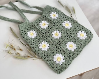 Crochet pattern daisy bag, summer crochet bag, crochet  pattern bag download PDF