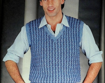 Men&#39;s Crochet Waistcoat Pattern: Easy Sleeveless Sweater (PDF Download)