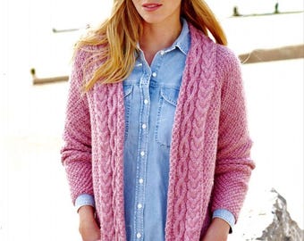 Cardigan knitting pattern for women Aran long cardigan pdf instant download