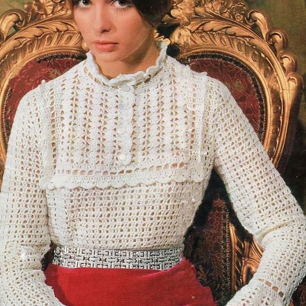 Blouse crochet pattern, Victorian blouse Crochet pattern ,lacy sweater crochet pattern, ruffles sweater crochet