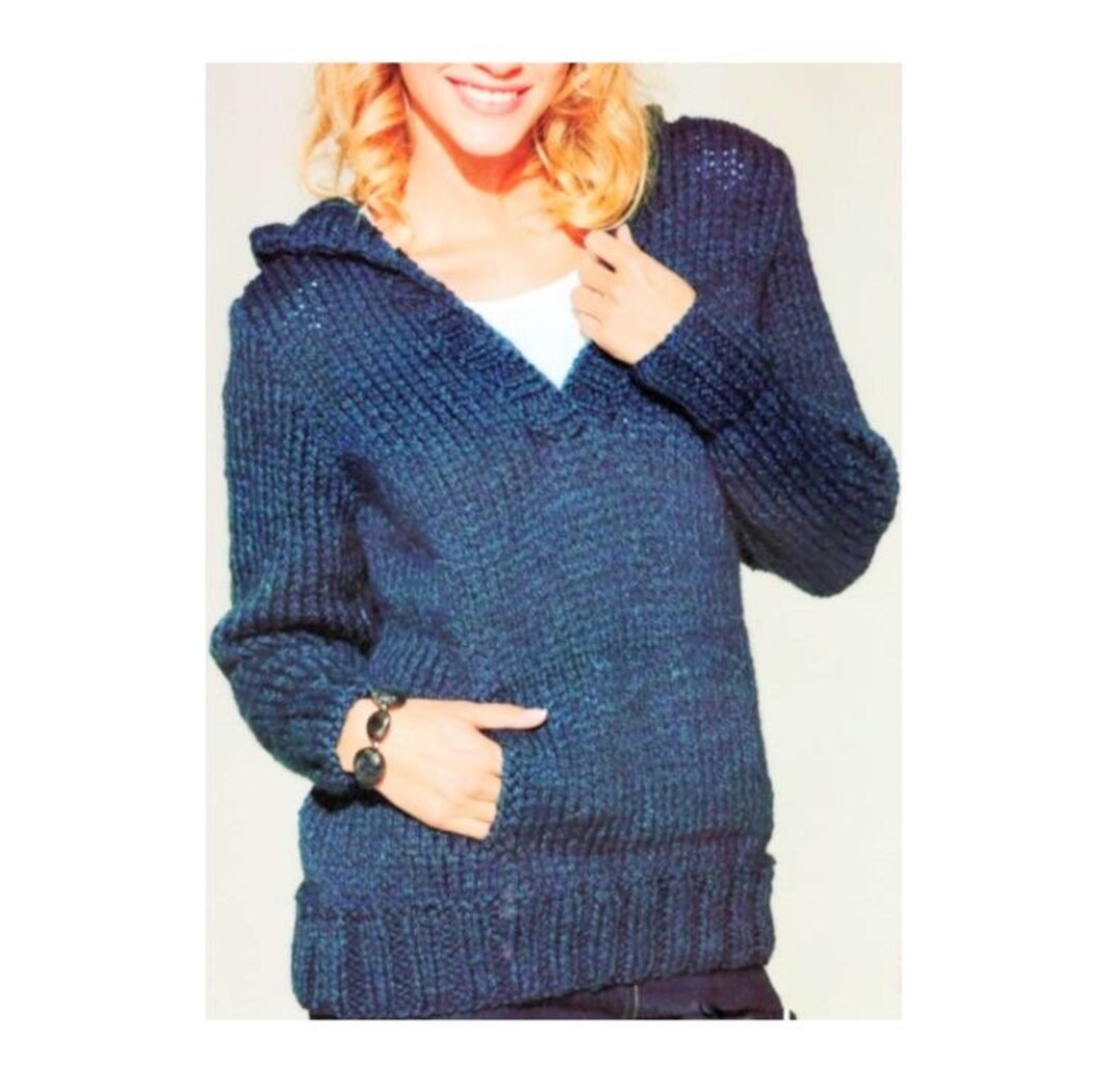 Hooded Pattern Sweater Pattern Pullover Women Knitting Patterns Pdf