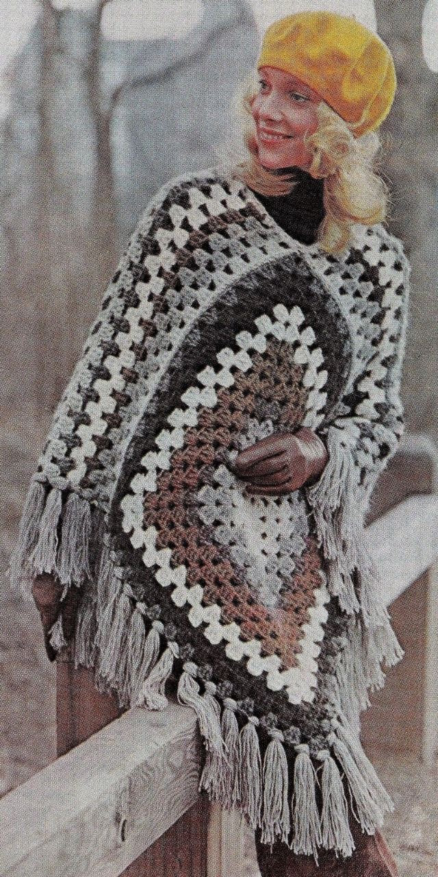 Granny Square Crochet Poncho Pattern: Retro Vintage Style (PDF