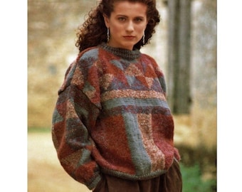 Vintage Patchwork Knitting Sweater Pattern (PDF Download)
