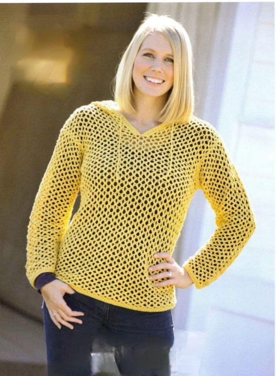30 Mesh Sweater Crochet Patterns for Airy Layers, Pullovers, and Cardigans 12 Mesh Hoodie Crochet Pattern