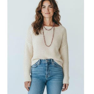 Modello di maglione semplice da realizzare a maglia, modello pullover da donna: download digitale in PDF