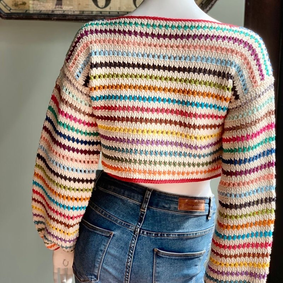 Colorful Striped Crochet Crop Sweater Pattern (PDF) - Etsy