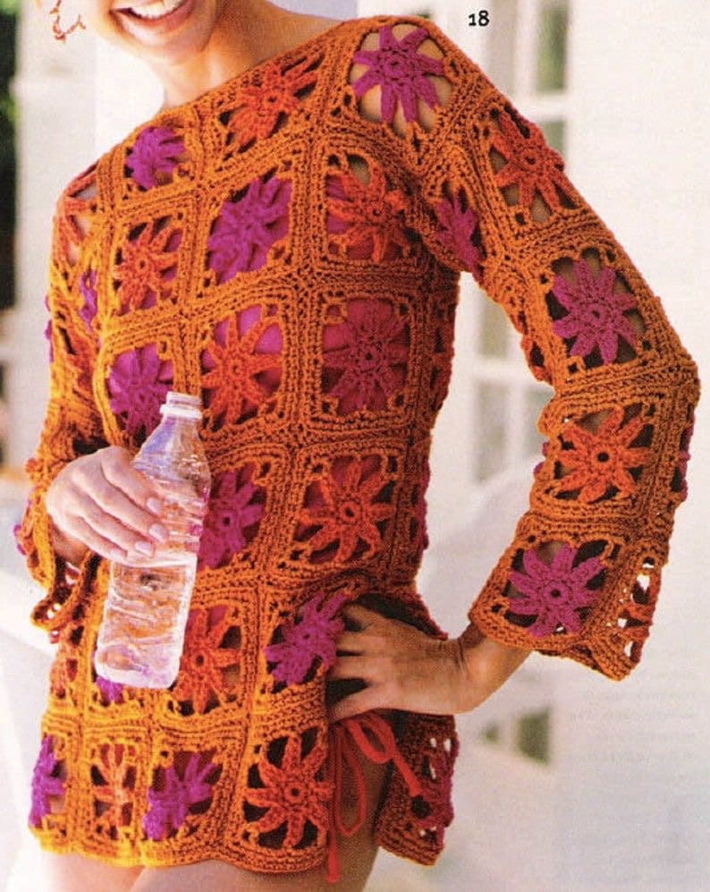 Crochet Granny Square Tunic Pattern: Boho Beach Summer Top (PDF