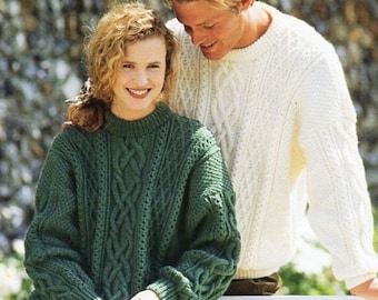 Modèle de pull Aran vintage en maille torsadée : pulls pour elle et lui (téléchargement PDF)