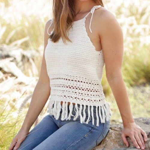 Crochet Fringe Crop Top Pattern: Women's Summer Top (PDF Download)