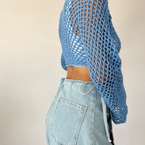 Mesh crop cardigan crochet pattern, long sleeve crop cardigan PDF image 2