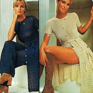 Patrón vintage de vestido y pantalón de ganchillo, conjunto para mujer (descarga en PDF) imagen 1