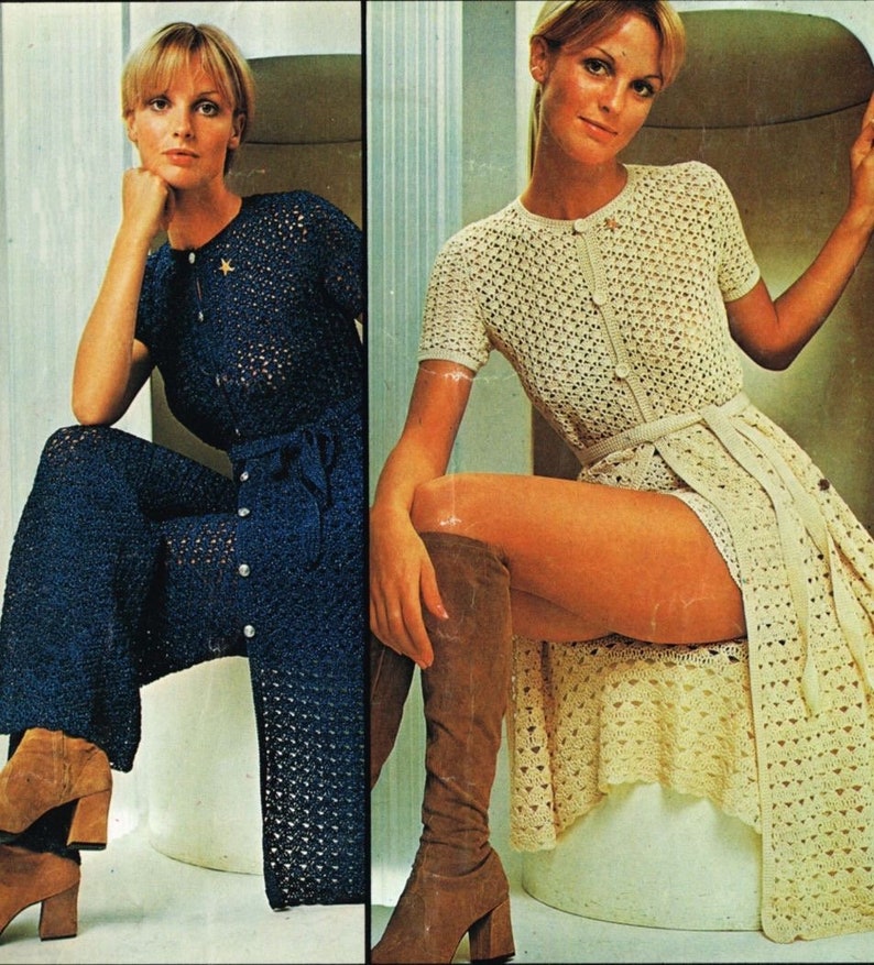 Patrón vintage de vestido y pantalón de ganchillo, conjunto para mujer (descarga en PDF) imagen 1