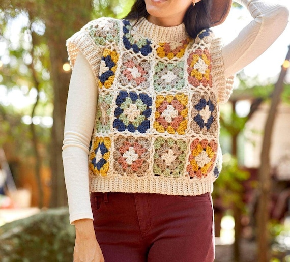 Patron de gilet Grand-mère haut sans manches au crochet (Patron