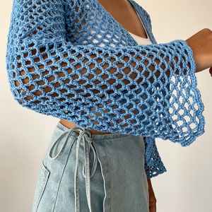 Mesh crop cardigan crochet pattern, long sleeve crop cardigan PDF image 5