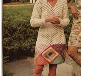 Crochet dress pattern ,  crochet Granny Square  dress Border Dress ,  Vintage Crochet Pattern