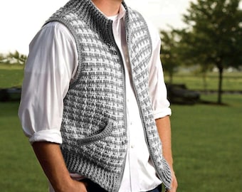 Mens vest waistcoat crochet pattern, crochet pattern for men, easy simple sleeveless cardigan vest pattern pdf