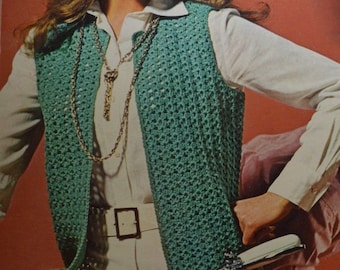 Crochet pattern vest , vintage crochet pattern sleeveless vest jacket waistcoat tunic pdf INSTANT download pattern only pdf 1970s