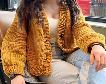 Chunky V-Neck Cardigan Knitting Pattern: Beginner Friendly (PDF Pattern)