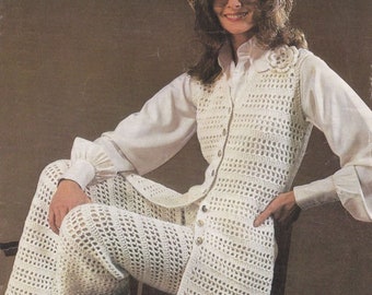 Crochet trouser suit pattern , crochet pants pattern , crochet waistcoat pattern pdf