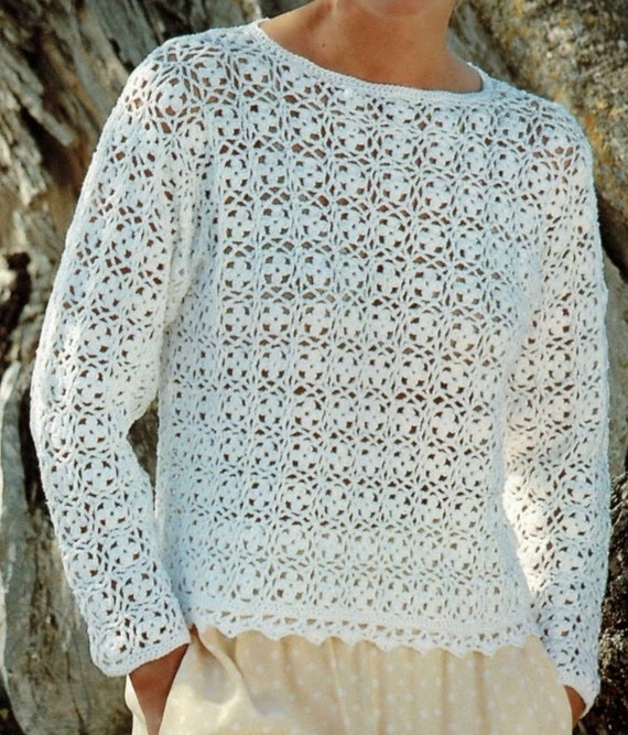 Lace Crochet Sweater Pattern: Women's Motifs (PDF Pattern)