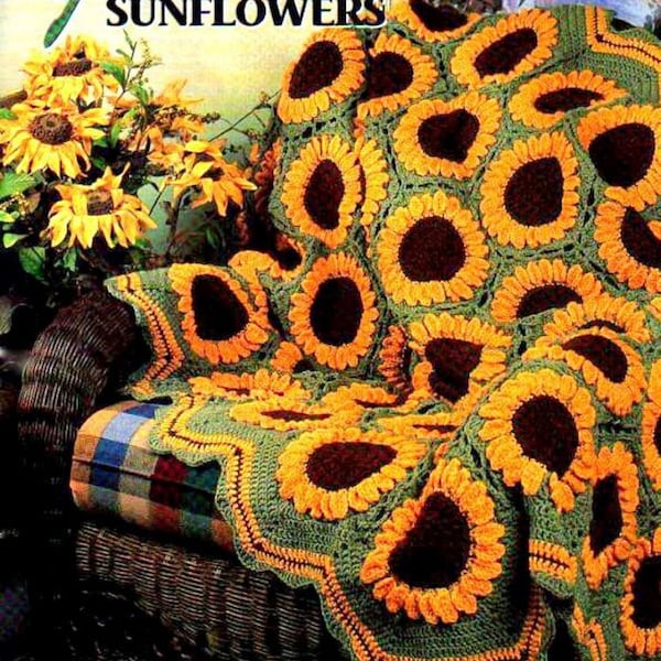 Crochet pattern blanket sunflower, easy afghan crochet blanket, baby crochet blanket pdf