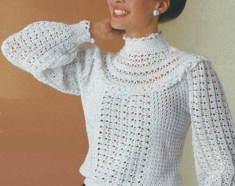 Blouse crochet pattern, ladies crochet sweater, lacy sweater crochet pattern , ruffled sweater crochet pdf