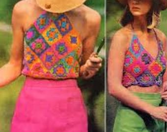 Top granny square , Crochet top patterns , granny square  top, halter top crochet pattern  PDF