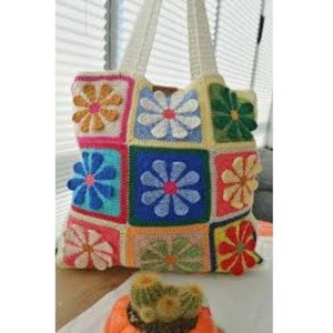 Crochet bag , granny square bag , crochet daisy bag , tote crochet pattern, flower crochet bag image 1